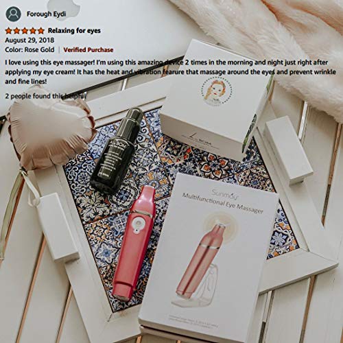 SUNMAY Halo Sonic Eye Massager, 42℃ Heated Treatment Wand for Eyes fatigue, Anions Import to Promote Eye Cream Effectively Absorb (Rose Gold)