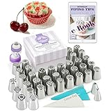 Russian Piping Tips Set - 78pcs Cake Cupcake Decorating Supplies Kit - 38 Icing Frosting Nozzles (2 Leaf Tips) - 36 Baking Pastry Bags - 2 Couplers - Silicone Bag - Cotton Bag - Gift Box