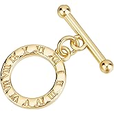 Beebeecraft 1 Box 10Pcs Real 18K Gold Plated Toggle Clasp Round Shape OT Toggle Necklace Fastener Clasp Connector Buckle T-Bar Closure Link Findings for Jewelry Making Pendants Bracelets Necklaces