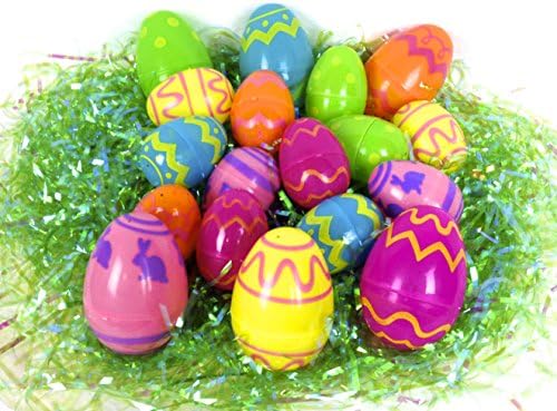 Colorful Kids Artistic Plastic Easter Egg Hunt Bundle w/ Grass (10 Small Eggs, 6 Large Eggs, 1 pkg Easter Grass)