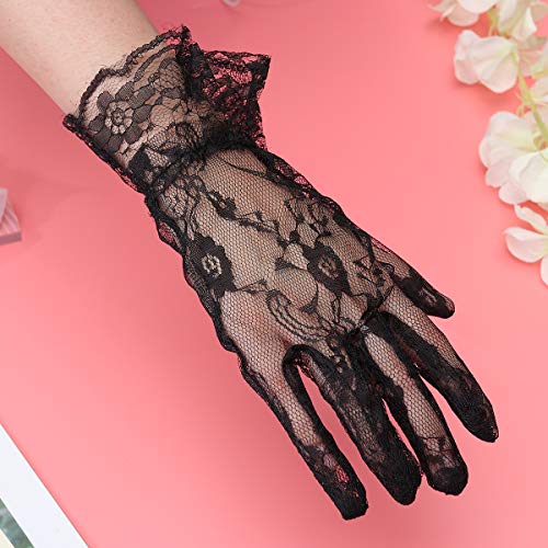 LUOEM 3pcs Lace Eye Mask Blindfold and Black Lace Gloves Fancy Role Play Costume Nightclub Mask for Women Cosplay Party Accessories