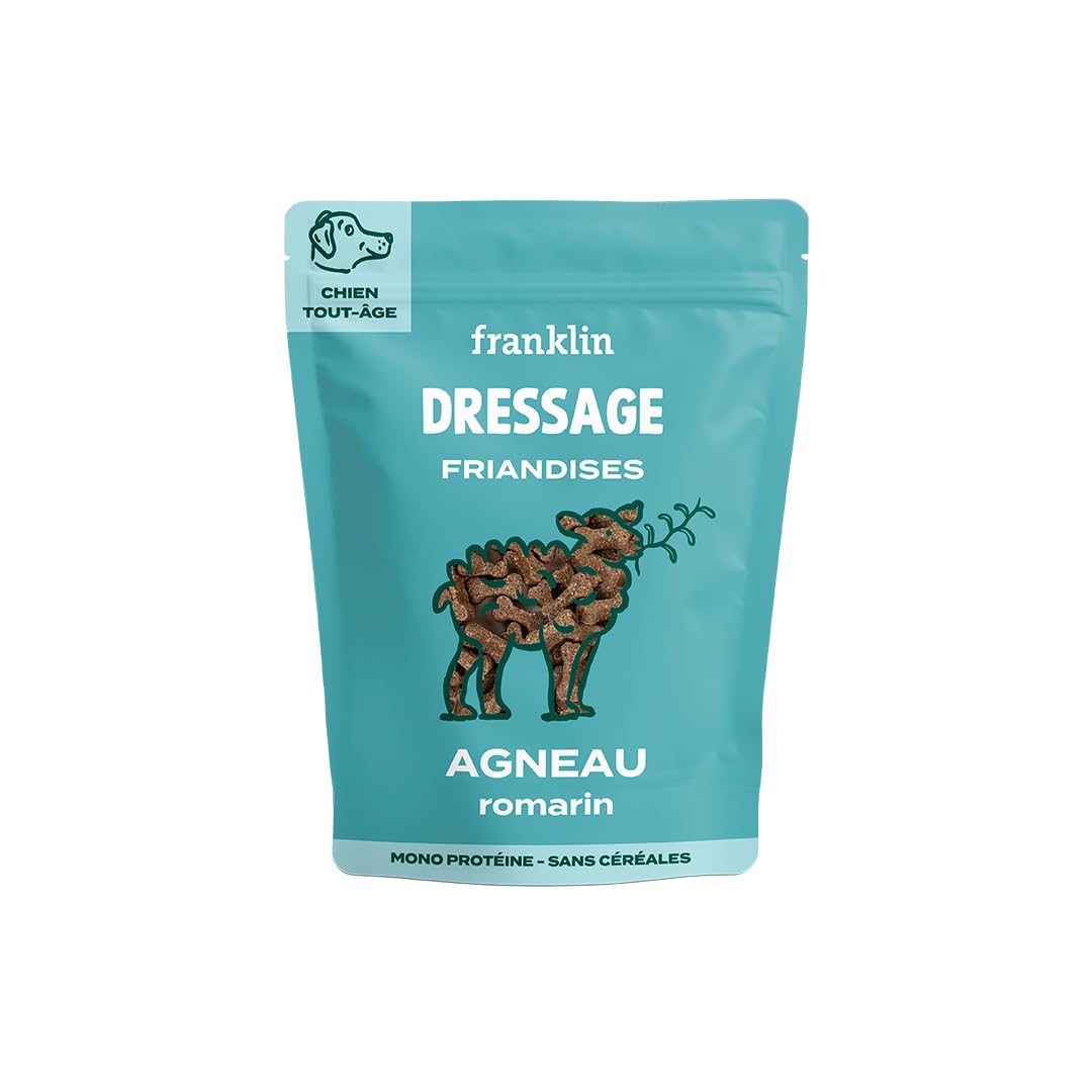 FRANKLIN – Friandises pour Chien Dressage – Spéciales Éducation – Riche en Agneau – sans Céréales – Peu Calorique – Fermeture Intégrée – Sachet Recyclable - 150 g