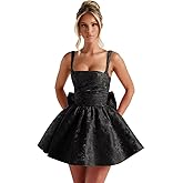 Satin Jacquard Homecoming Dresses for Teens Spaghetti Strap Square Neck Short Prom Dress Aline Formal Gown with Bow