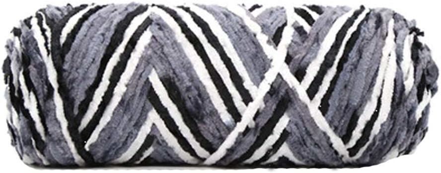 Bulky Vegan Soft Yarn Baby Chenille Velvet Yarn Knitting Crochet Yarn Crochet Chenille Yarn DIY Velvet Chenille Yarn 500g/1.1lb Gray Black