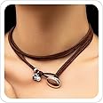Xeyau Boho Necklace Leather Necklace for Women,Bohemian Brown Suede Leather Necklaces Turquoise Suede Choker Necklace Boho Wrap Necklaces Jewelry