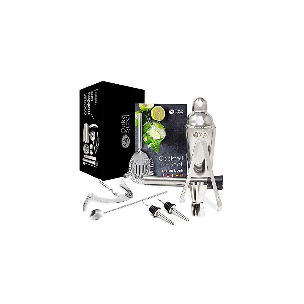 10 Stk Professionelles Cocktail Shaker Set +Cocktailbuch - Barstößel