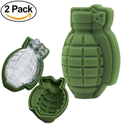 Zamify Authentic 3D Grenade Shape Silicone Ice Cube Mold Maker Monster Size for Bar Party Cold Drinks Military Mens Gift [Set of 2]