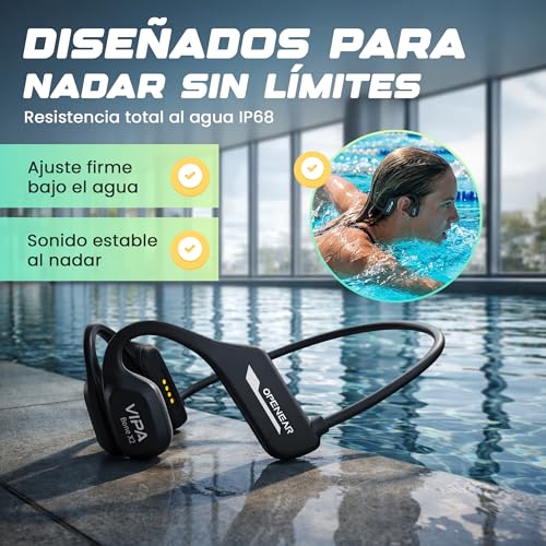 VIPA - Bluetooth 5.3 Swimming Headphones - Bone Conduction Headphones with IP68 Waterproof - Open Helmets with 32G MP3 for Swimming/Running/Cycling with ENC Microphone and 6H Autonomy.