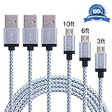 Atill Micro USB Cable 3 Pack (3ft 6ft 10ft) Nylon Braided Sync and Charging Cables for Samsung, Nexus, LG, HTC, Motorola, Android Smartphones and More