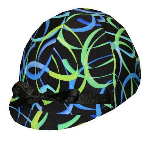 Equestrian Riding Helmet Cover - Royal & Lime Ribbons