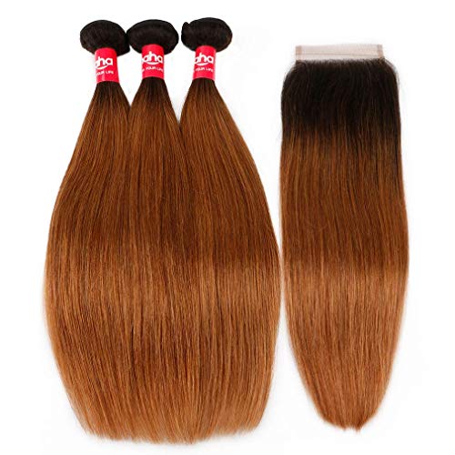 Haha-Straight-Ombre-Human-Hair-Bundles-with-Closure-1B30-Ombre-Brown-Colored-Bundles-with-Closure-24-26-28-22-Two-Tones-Ombre-Brazilian-Virgin-Hair-Weave-Medium-Auburn