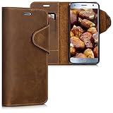 kalibri Wallet Case for Motorola Moto X4 - Genuine Leather Book Style Protective Cover with Card Slot - Brown