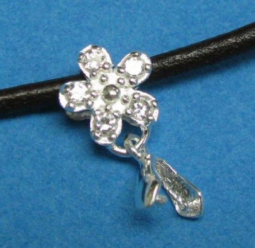 1 pc .925 Sterling Silver Bail Flower Cz Pendant Connector Slider 18mm/Findings/Bright