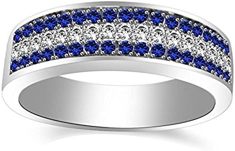 14K White Gold Plated Created Blue Sapphire &amp; Created Simulated Diamonds Mens Engagement Wedding Band Ring (8) Alloy