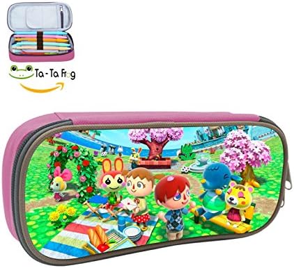 Animal Cros-sing Pencil Case Pen Bag Durable Students Cartoon Stationery With Double Zipper Pink
