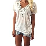 Women T-Shirt,Haoricu 2017 Hot Sale! Women Summer Lace Short Sleeve Blouse Casual T-Shirt White (XXXXXL, White)