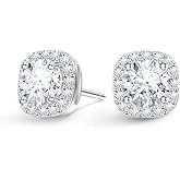Anbamahong Moissanite Halo Earrings Lab Created Diamond 18K White Gold Plated 925 Sterling Silver Studs for Men Women Jewelry Gifts