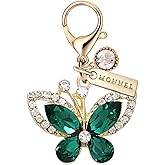 MONNEL MC596 Little Crystal Butterfly Lobster Clasp 3D Charm for Women with Velvet Bag (Deep Green,1 Piece)