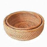 amololo Hadewoven Round Rattan Fruit Basket Wicker Food Tray Weaving Storage Holder Dinning Room Bowlï¼ˆ2-Size Kitï¼‰