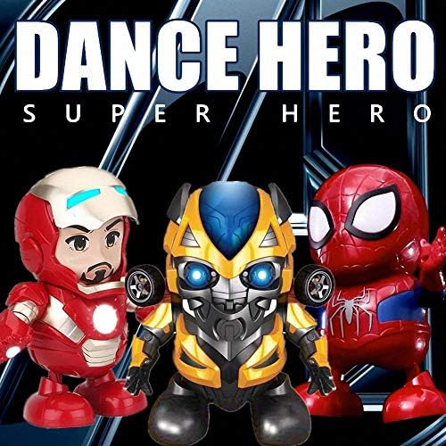 Superhero Man Action Figure Dancing Robot Toy Bumblebee with Music and Lights Electric Toys(Spiderstyle)