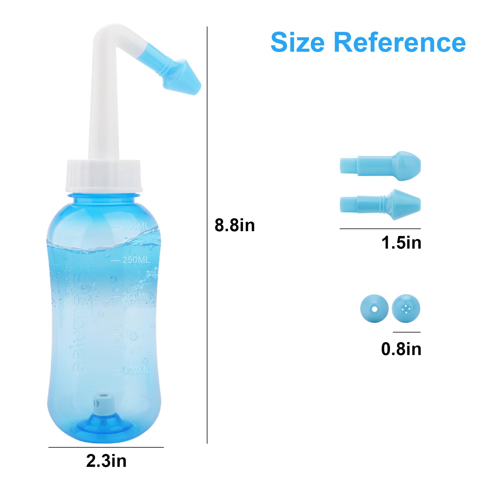 Miruchertter Nasal Wash Bottle Neti Pot Sinus Rinse 300ml Nose Wash Cleaner Sinus Rinse Bottle for Effective Nasal Irrigation Ideal for Adults and Kids BPA Free, Blue