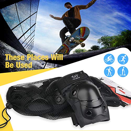 TXJ Sports Youth/Kids Knee Pads with Wrist Guards for Roller Skating Skateboard Pads Protective Gear Skateboarding Rollerblading Inline Skating Derby Bike Scooter Longboarding
