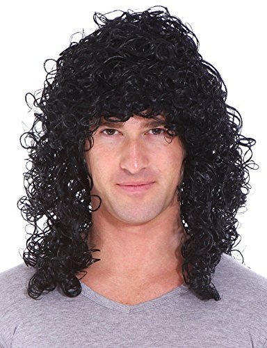 Simplicity Mens 80s Rocker Long Curly Wig Full Hair Black Wigs