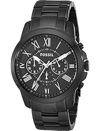Fossil - reloj cronógrafo de acero inoxidable con correa de piel color café, modelo FS5151 Grant, para hombre