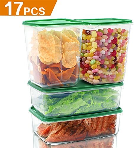[17 Pack] Food Storage Container with Lids Set- Food Prep Containers Savers with Vacuum Sealer Storage Bags - Durable PP Plastic - Clear Plastic for Kitchen Use [Mixed Sizes]