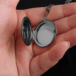 PHOCKSIN Glossy Black Lockets Round Personalized