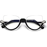 MORESHINE Fashion Blue Light Blocking Glasses for Women Clear Lens Non Prescription Semi-Rimless Half Frame CZ Diamond