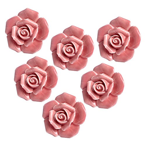 Yazer 6 Pack Beautiful Rose Ceramic Cabinet Drawer Knobs And Pulls