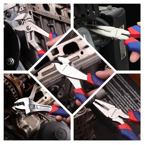 WORKPRO 5 Piece Electrician Pliers Set | Includes Universal Pliers, Diagonal, Long Point, Parrot Beak and Adjustable Wrench for Electrical and DIY Work