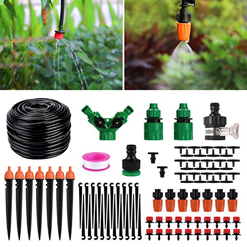 Homga Irrigation System Kit, 40M/130ft Drip Irrigation System, Drip Irrigation DIY Plant Garden Hose Watering Kit Garden Irrigation Micro Sprinkler Shrub Drip Kit Garden Irrigation for Landscape