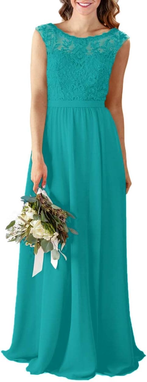 Chiffon Bridesmaid Dresses Long Lace Appliques Wedding Guest Dress Scoop Neck