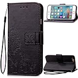 iPhone 7 Cases, iPhone 7 Wallet, iPhone 7 leather Case,Carryberry Flowers Pattern [PU Leather] Book style Wallet Case Cover for iPhone 7 ,Black
