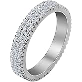 LVSHI 925 Sterling Silver Cubic Zirconia Rings Three Rows Cubic Zirconia Rings CZ Diamond Multi Row Ring Eternity Engagement Wedding Band Ring Anniversary Eternity Band Width Rings CZ Engagement Bridal Ring (SIZE 10)