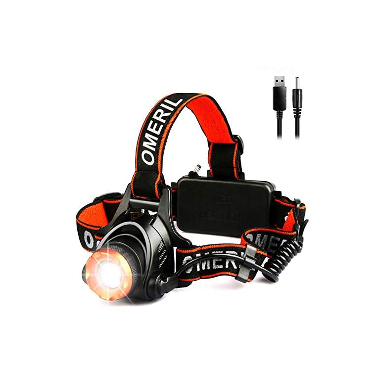 LED Head Torch OMERIL USB Rechargeable Head Torches (4000mAh) with