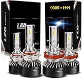 AUSI H11/H8/H9 Low Beam 9005/HB3 High Beam LED Headlight Bulbs Combo Package Kit with Fan CSP Chips 6000K Xenon white IP65 - (4 Pack)