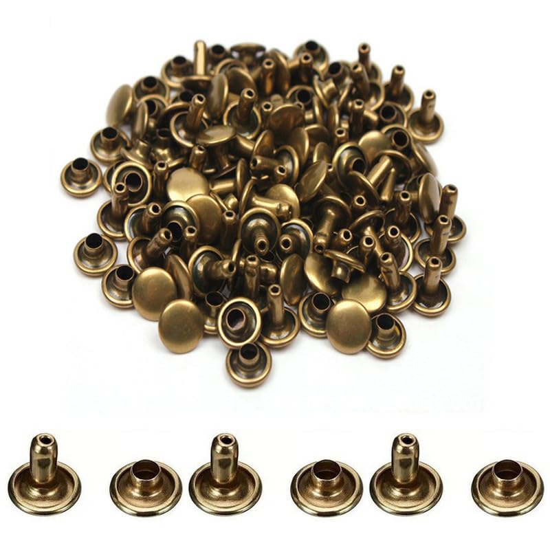 200 Pcs Leather Rivets, Bronze Metal Double Cap Rivets Snaps Studs for Clothes Shoes Handbag Belts Crafting Repairs, 8mm x 10mm
