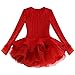 Christmas Sweater Dresses for Girls Ruffle Sweater Long Sleeves Tutu Dress Stitching Knitting Pullover Tops for Kids (Red,120)
