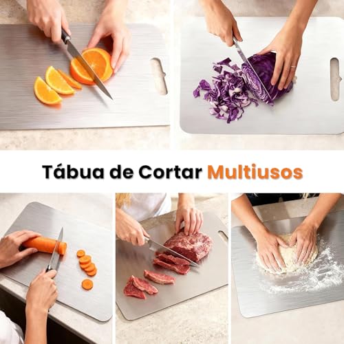 Tábua de Cortar em Aço Inoxidável 34 X 23 e 46 X 30 CM, Antibacteriana e Resistente À Deformação, Tábua de Cozinha Dupla Face, Adequada para Separar Carne e Vegetais