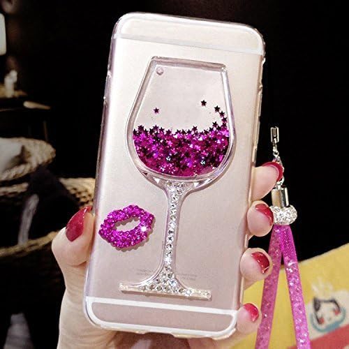 Artfeel Glitter Liquid Case for iPhone 7,iPhone 8 Case, 3D Bling Shiny Rhinestone Flowing Quicksand Sparkle Stars Wine Glass Case,Ultra Thin Clear Soft Silicone Cover with Hand Strap-Pink