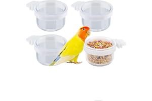 HIDOSNG 4 Pcs Detachable Parrot Transparent Bowl, Bird Feeders Water Cage Bowls Convenient Hanging Food Feeder Box for Canary