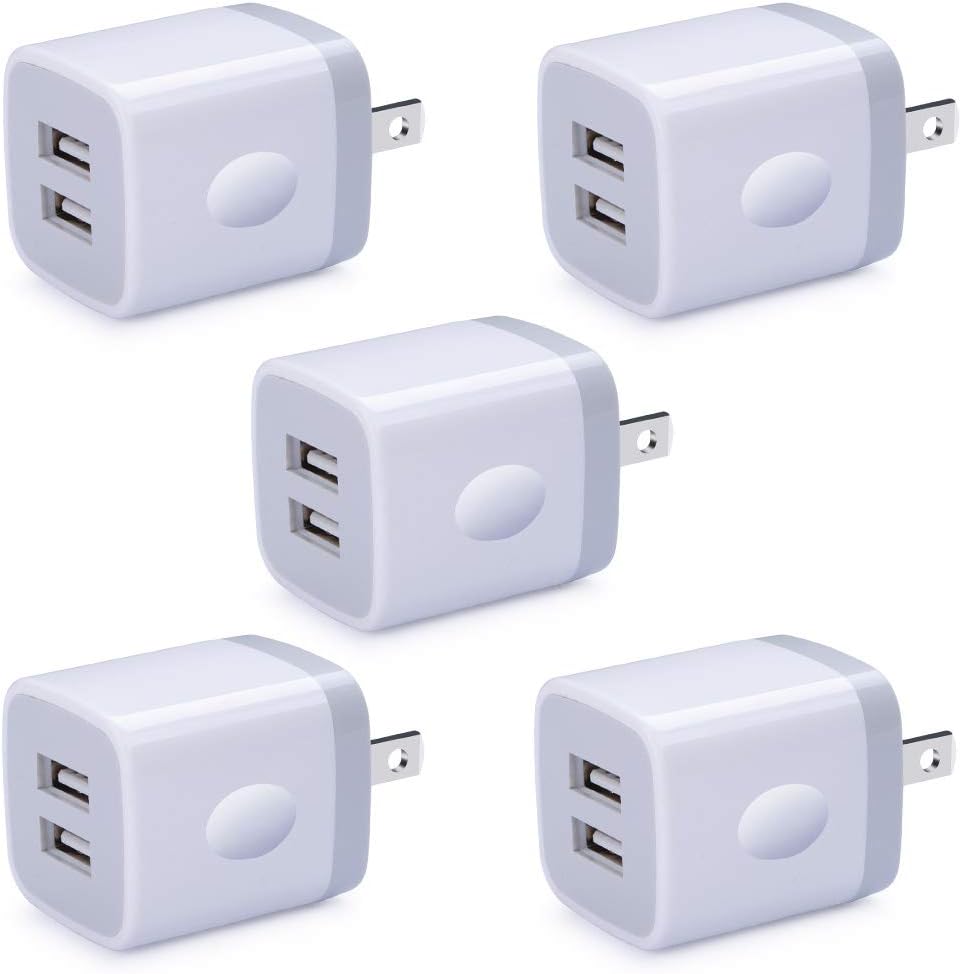 5 Pack USB Charger Wall Plug HUHUTA Dual Port 2.1A USB Phone Charger Adapter Block Box Replacement Fast Charging Plug Compatible for iPhone Xs, iPad, Samsung Galaxy S20, Moto, Google Pixel and More: Home Audio & Theater