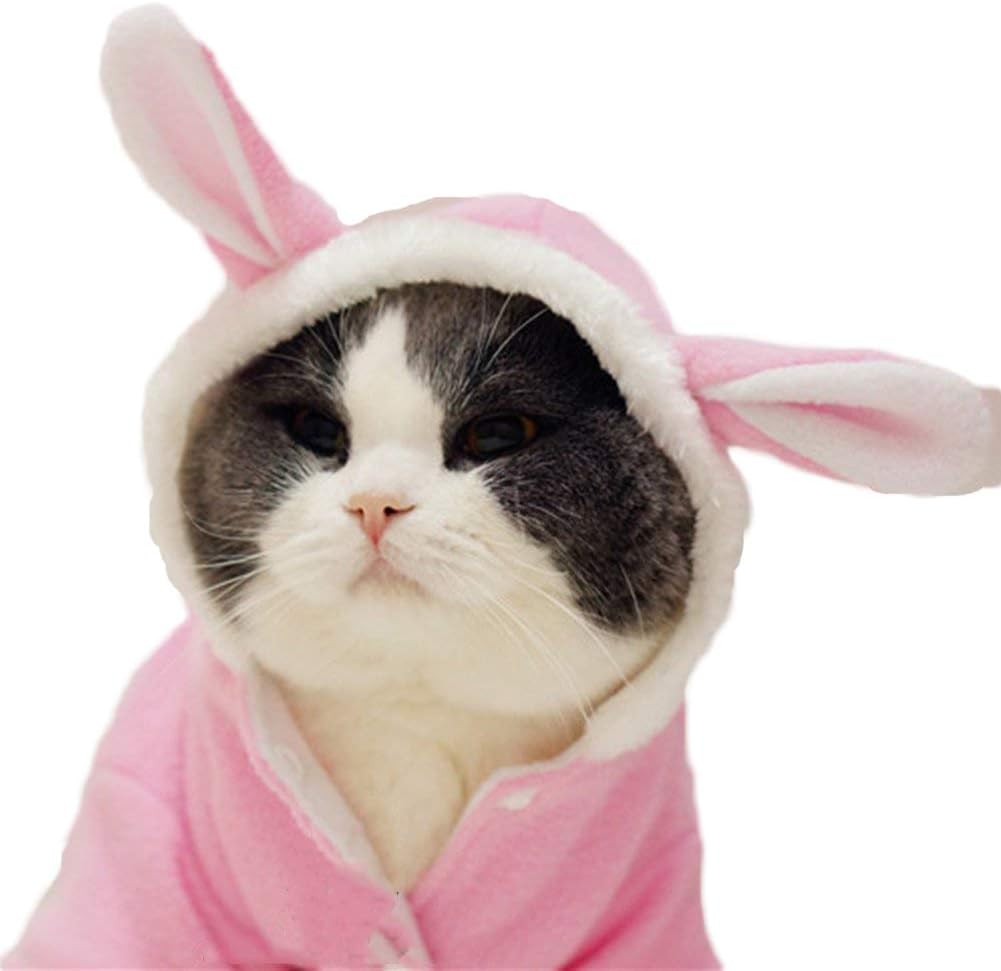 DELIFUR Dog Christmas Costume Pet Halloween Rabbit Winter Hoodie Soft Fleece Bunny Outfit with Hood for Small Dogs Puppies Cats Pink (L)