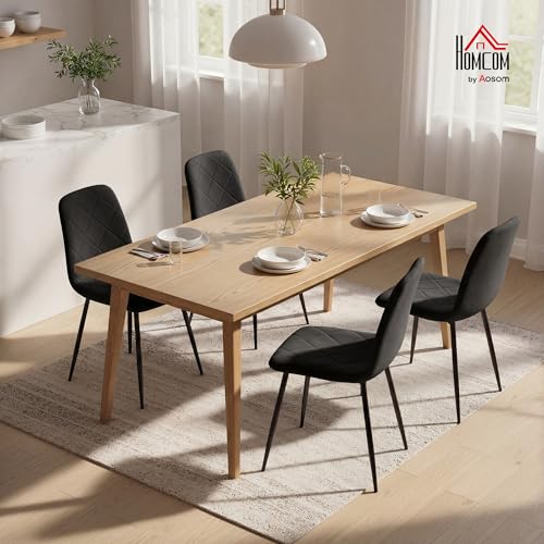 HOMCOM Dining Chairs Set of 4, Upholstered Kitchen Chair with Metal Legs, Modern Dining Room Chairs for Kitchen, Black