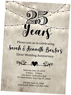 25th Anniversary Invitation, String Of Lights Wedding Anniversary Invite, 25th Anniversary, Silver Wedding Anniversary Invitation