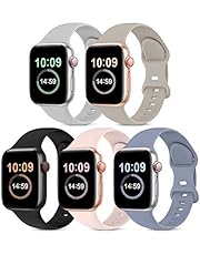 5 Pack Bands Compatible with Apple Watch Band 38mm 40mm 42mm 44mm, Soft Silicone Sport Replacement Strap Compatible with iWatch Series 6 5 4 3 2 1 SE Women Men PinkSand/Stone/Lavender Gray/Black/Gray