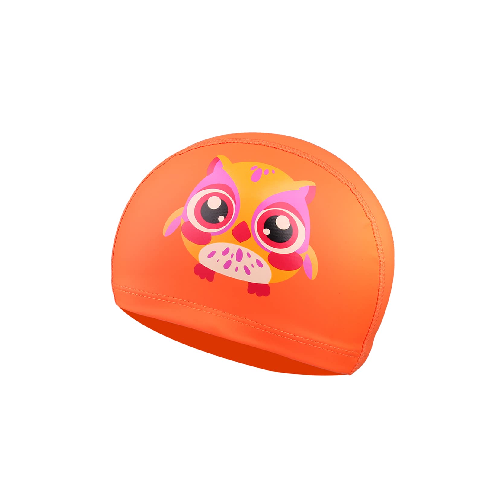 Swimming Cap Kids - Swim Cap for Girls Boys, Comfortable Swim Hat, Stretchy Swimming Hat Teens for Age 4-10 (Orange, Owl)